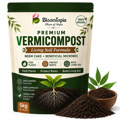BloomTopia vermicompost with neem cake pouch.