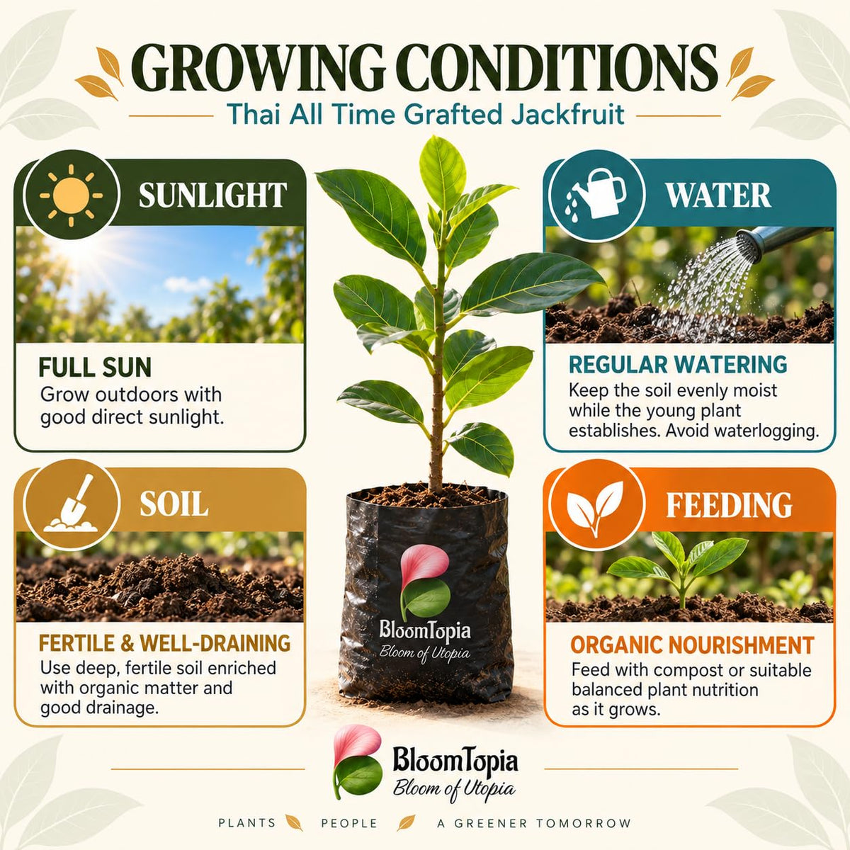Sunlight, water, soil and feeding guide for Thai All Time Grafted Jackfruit.