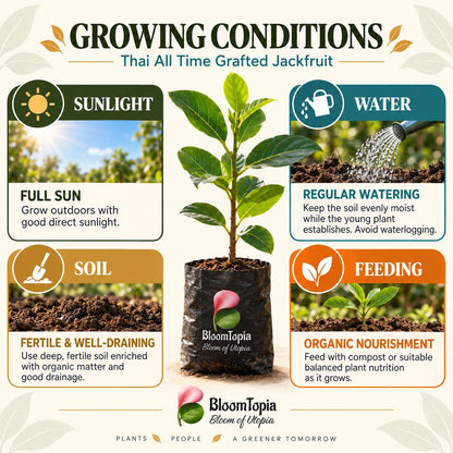 Sunlight, water, soil and feeding guide for Thai All Time Grafted Jackfruit.