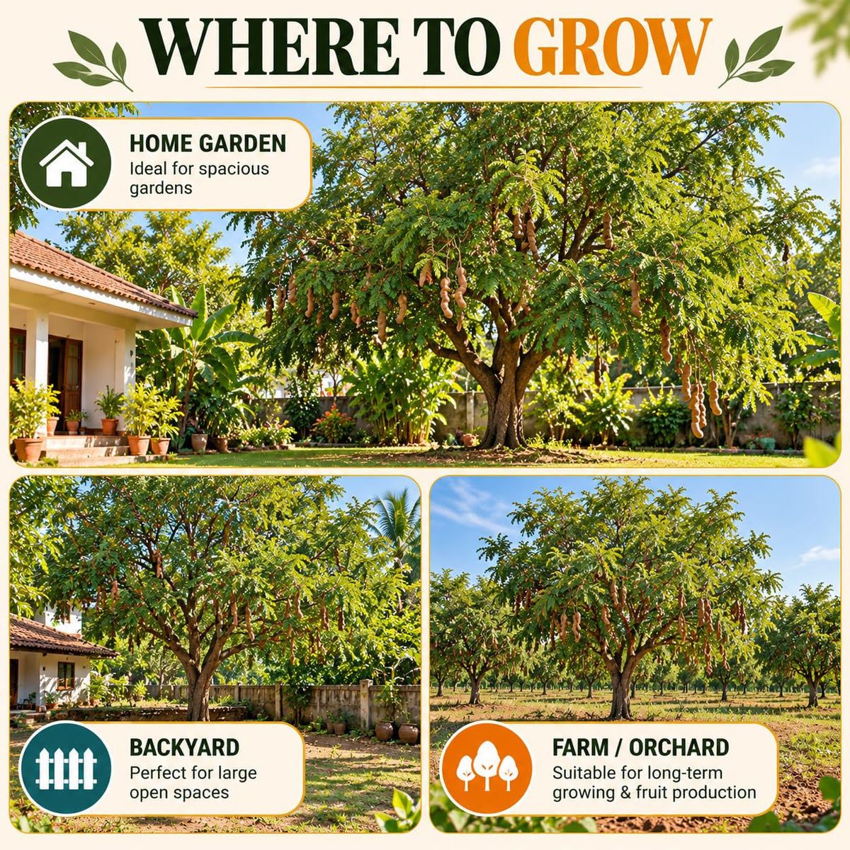 Illustrated growing locations for Tamarind (Imli/Tetul).