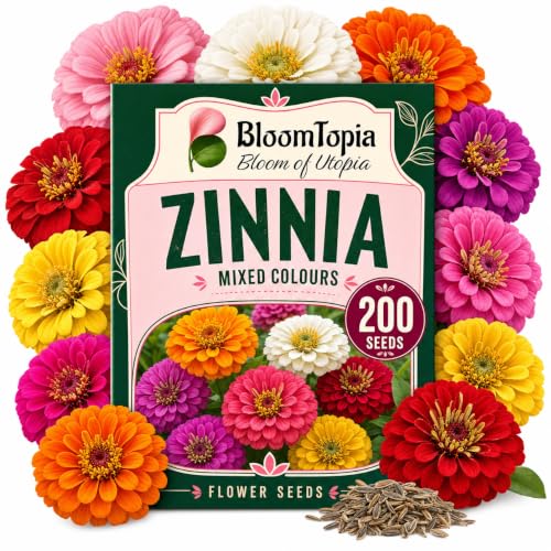 BloomTopia mixed-colour zinnia seed pouch.
